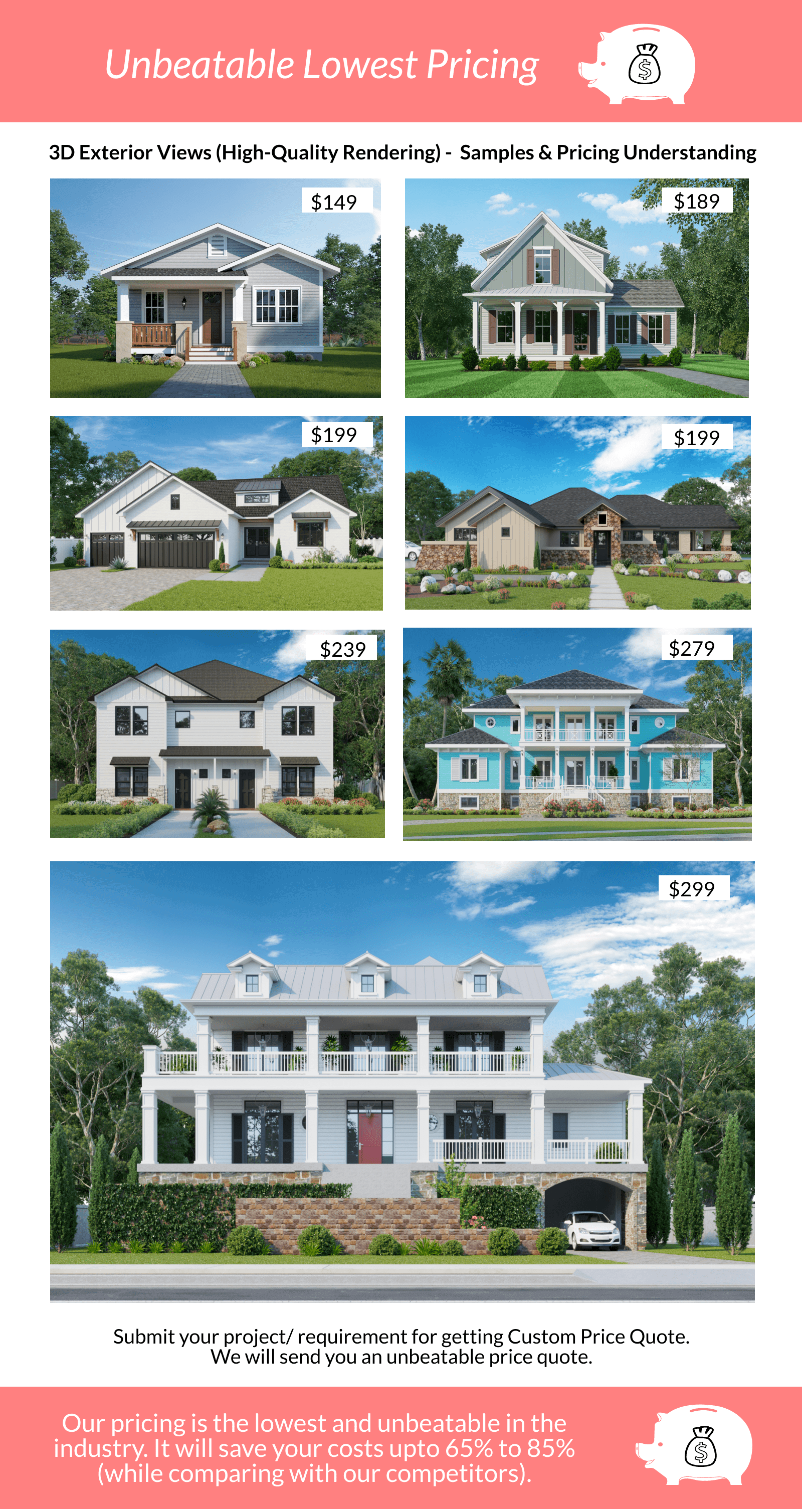 3D Exterior Real Estate Rendering Services Price Cost